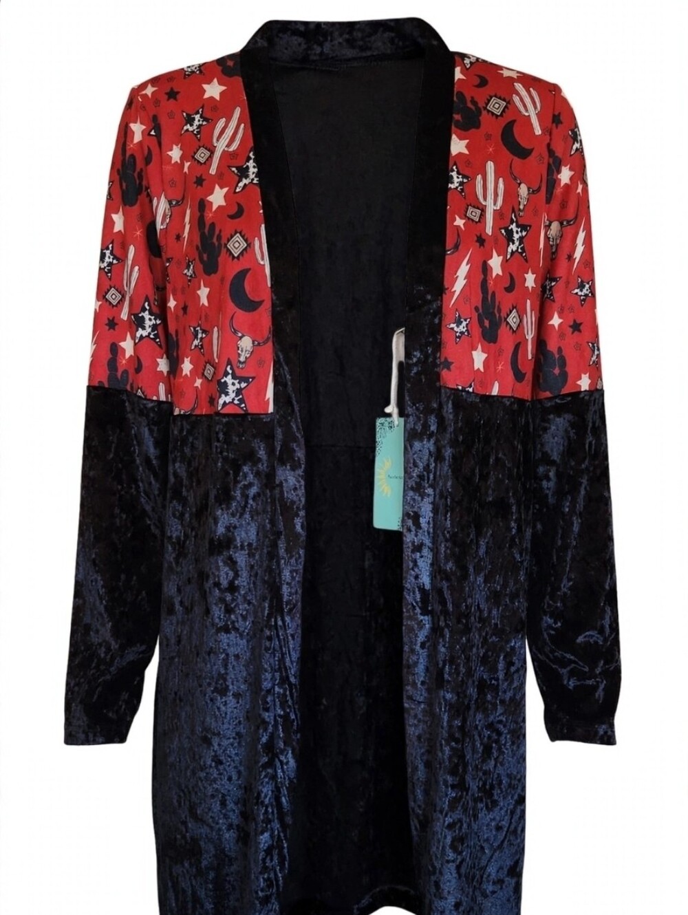 NWT Sunshine & Rodeo Small Western Print Velvet Duster Cardigan - Cactus Moon S